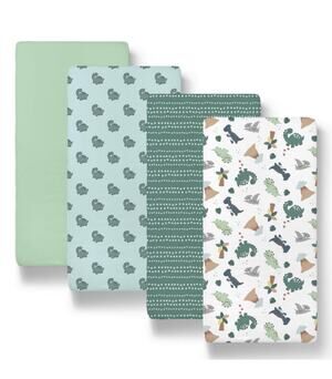NEW! The Peanutshell Green Dino 4PC Playard Sheet Set